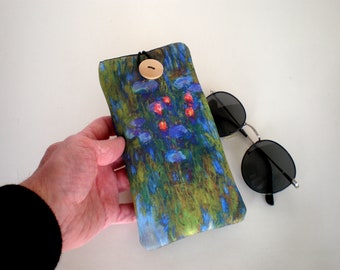 Glasses case, eyeglasses sleeve, Claude Monet, Water lilies, Soft eyeglass case, Case for sunglasses, Quilted eyeglass case