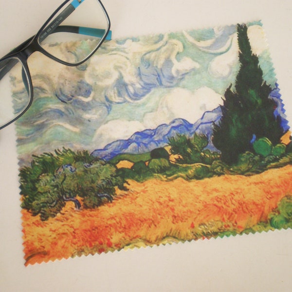 Glasses cleaning cloth, Van Gogh glasses cleaning cloth, Microfiber cleaning, Screen cleaner, Wheatfield with cypress tree