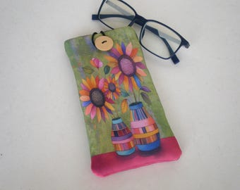 Sunglasses case, Eyeglasses case, Sunflowers, Soft eyeglass case, Case for sunglasses, Quilted eyeglass case