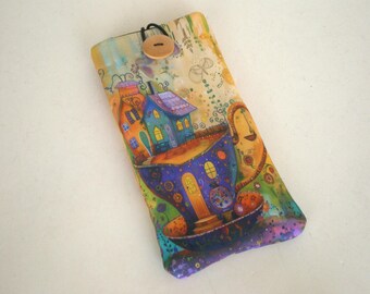 Cell phone case, Mobile sleeve, Teacup cover, iPhone case, Galaxy sleeve, Whimsical teacup house cell phone case