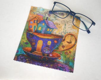 Brillenputztuch, Teetasse, Brillenreinigung, Whimsical Teacup House, Mikrofasertuch, Bildschirmreiniger