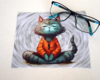 Glasses cleaning cloth, Cat glasses cleaning cloth, Microfiber cleaning, Yoga cat, Screen cleaner, Glasses cleaning