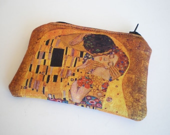 Klimt Coin portemonnee, zakje, kleine rits zakje, kaart portemonnee, de kus Coin Purse, schilderij portemonnee, de kus, Gustav Klimt