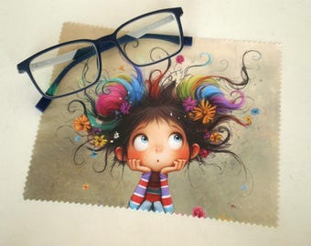 Panno per la pulizia degli occhiali, Panno per la pulizia degli occhiali Quirky girl, Pulizia in microfibra, Detergente per schermi, Pulizia degli occhiali,
