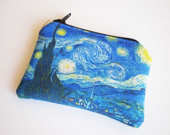 Monedero, Estuche pequeño con cremallera, Tarjetero, Idea de regalo, Arte de Vincent Van Gogh, Noche estrellada