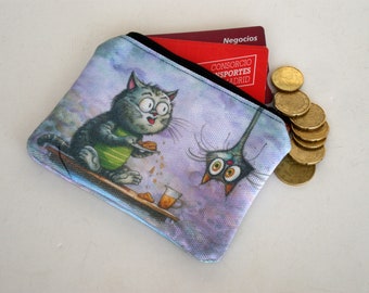 Porte-monnaie chat, Petite pochette à fermeture éclair, Porte-cartes, Chat, Porte-monnaie