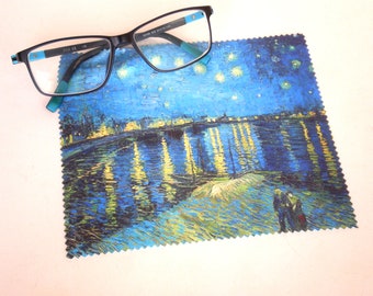 Lingette nettoyante pour lunettes, Van gogh, Nettoyage de lunettes, Nettoyage en microfibre, Nettoyant pour écran, Nuit étoilée sur le Rhône