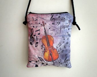 Crossbody bag, shoulder bag, Cello bag, Music crossbody bag, Little bag, Printed bag