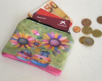 Sunflowers coin purse, Small zipper pouch, Card wallet, Coin purse, Sunflowers