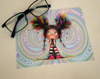 Panno per la pulizia degli occhiali, Panno per la pulizia degli occhiali Quirky girl, Pulizia in microfibra, Detergente per schermi, Pulizia degli occhiali,