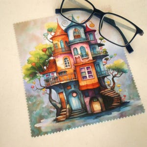 Lingette nettoyante pour lunettes, Lingette nettoyante pour lunettes Whimsical House, Nettoyage en microfibre, Nettoyant pour écran, Nettoyage de lunettes