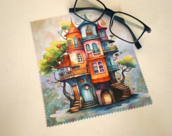 Panno per la pulizia degli occhiali, Panno per la pulizia degli occhiali Whimsical House, Pulizia in microfibra, Detergente per schermi, Pulizia degli occhiali