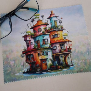 Lingette nettoyante pour lunettes, Lingette nettoyante pour lunettes Whimsical House, Nettoyage en microfibre, Nettoyant pour écran, Nettoyage de lunettes