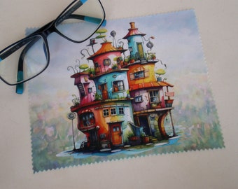 Panno per la pulizia degli occhiali, Panno per la pulizia degli occhiali Whimsical House, Pulizia in microfibra, Detergente per schermi, Pulizia degli occhiali
