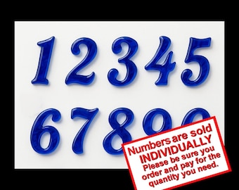 COE 90 and 96 Colors!   Glass Numbers and letters in your choice of COLOR: Script Font,  fused glass      - Numerals sold INDIVIDUALLY-