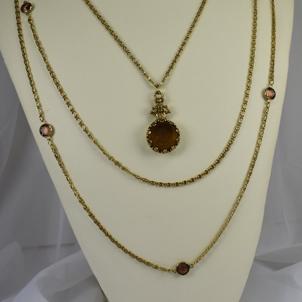 Exceptional Quality Amber Pendant and Antiqued Gold Finish Goldette Necklace