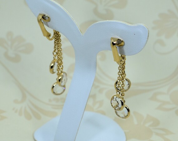 Gold Chain and Crystal Drop Clip or Post Earrings - image 4
