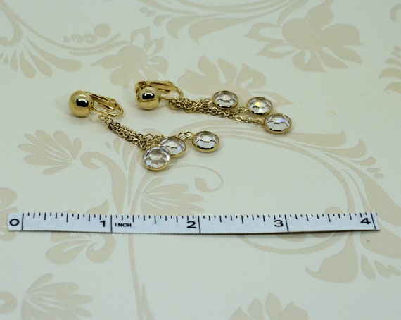 Gold Chain and Crystal Drop Clip or Post Earrings - image 5