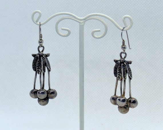 Vintage Silver Cherries Dangle Earrings