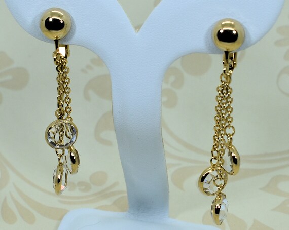 Gold Chain and Crystal Drop Clip or Post Earrings - image 1