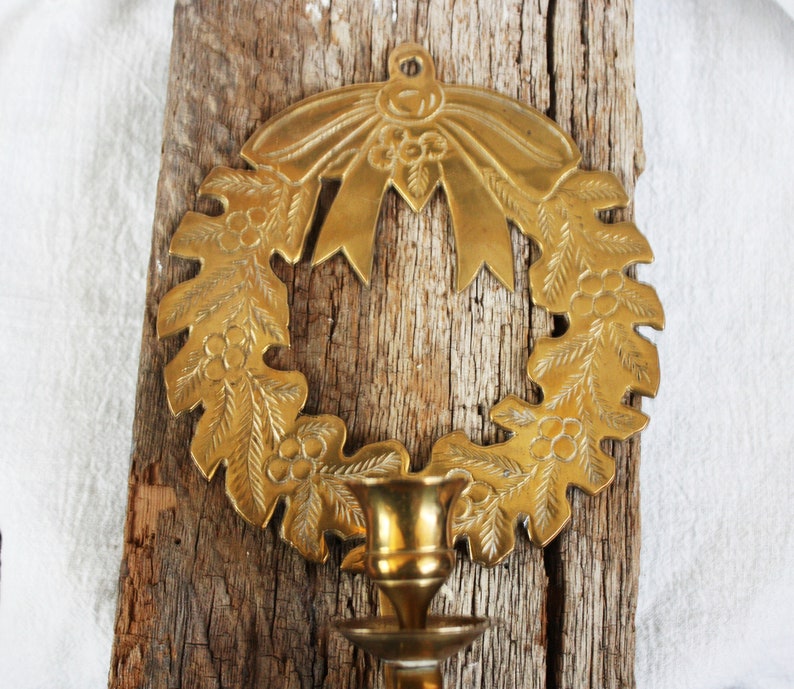 Vintage Hosley Solid Brass Wreath with Candle Holder Wall Etsy