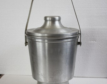 Vintage Aluminum Italian Mid Century Ice Bucket with Lid and Handle