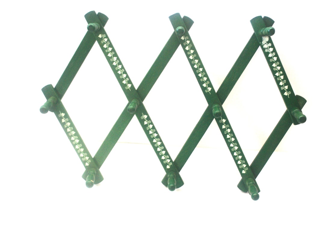 Vintage Wall Hang Wood Holding Rack Green White - Etsy