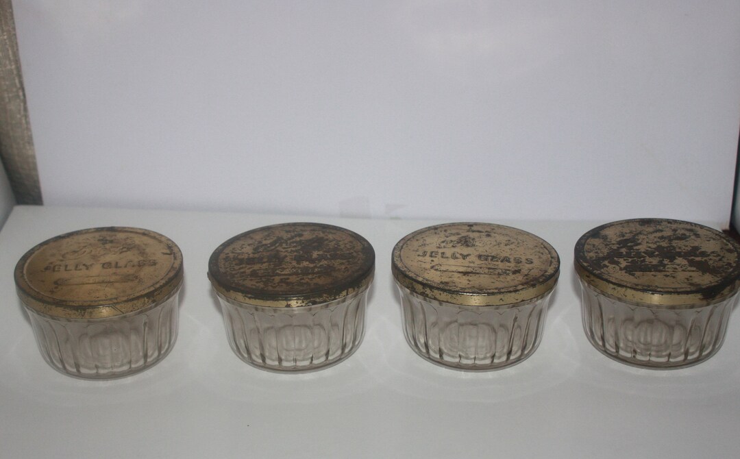 Vintage Set of Four Kerr Jelly Glass Jars With Tin Lids Etsy