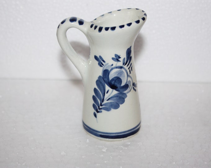 Vintage Delft Pottery Mini Pitcher Blue White Windmills Flowers Holland ...