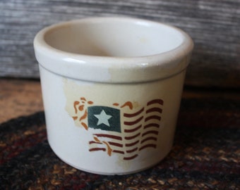 Vintage Small Butter Crock with Flag Roseville Ohio RRP Co