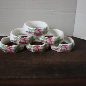 Vintage Set of Six AJL Bone China Napkin Rings Floral Design