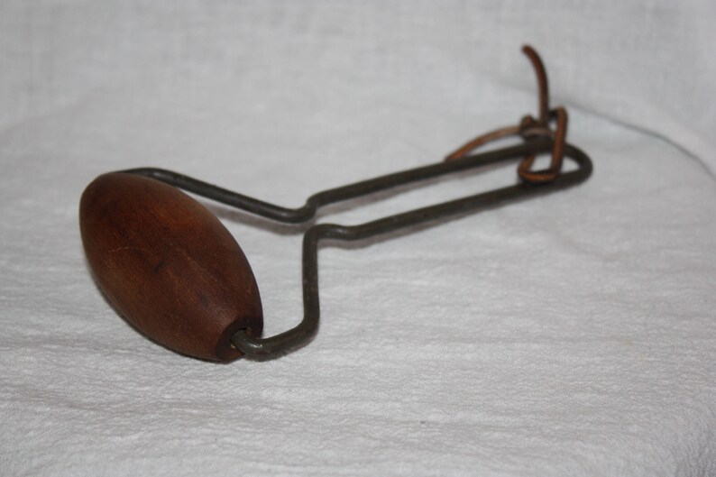 Vintage Set of Three Wood Handled Kitchen Utensils With Leather Hanging Strip