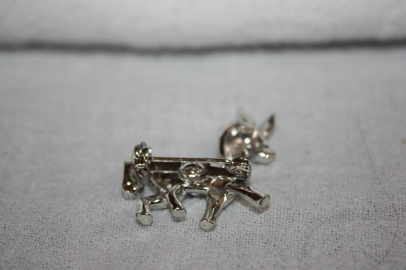 Little Vintage Silver tone Horse Pin Dark Blue Saddle Blue and Yellow Dots