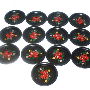 Vintage Set of 13 Metal Coasters Tole Style