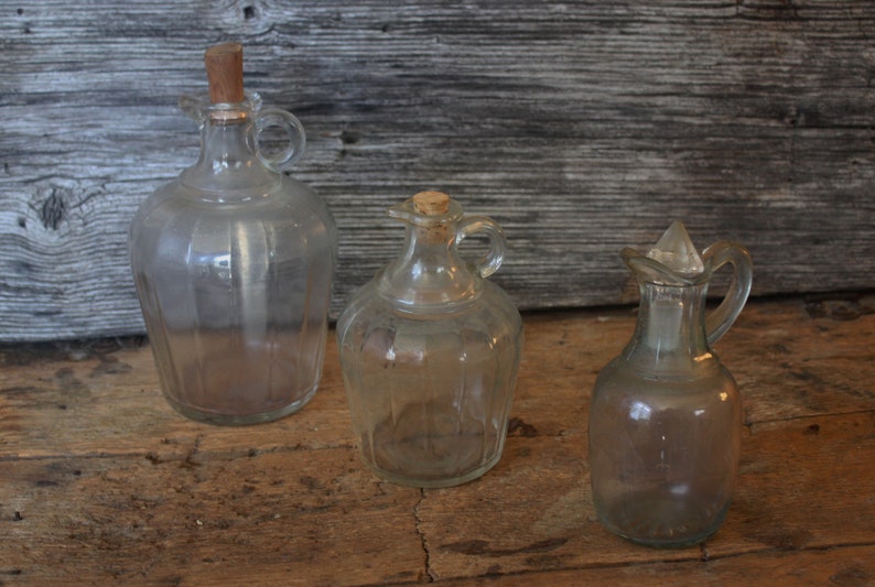 Vintage Cruets Oil Vinegar Bottles Set of Three Large Med Etsy