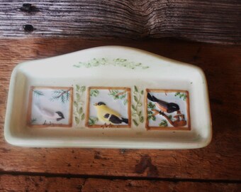 Vintage Small Vanity Tray with Hand Painted Birds