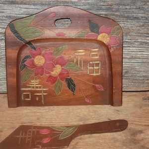 Vintage Japanese Wood Crumb Catcher w Scraper