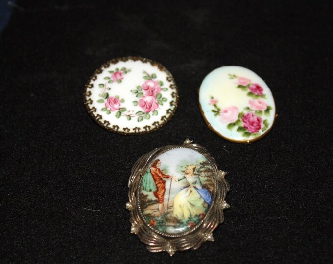 Antique Hand Painted Porcelain Brooches Etsy