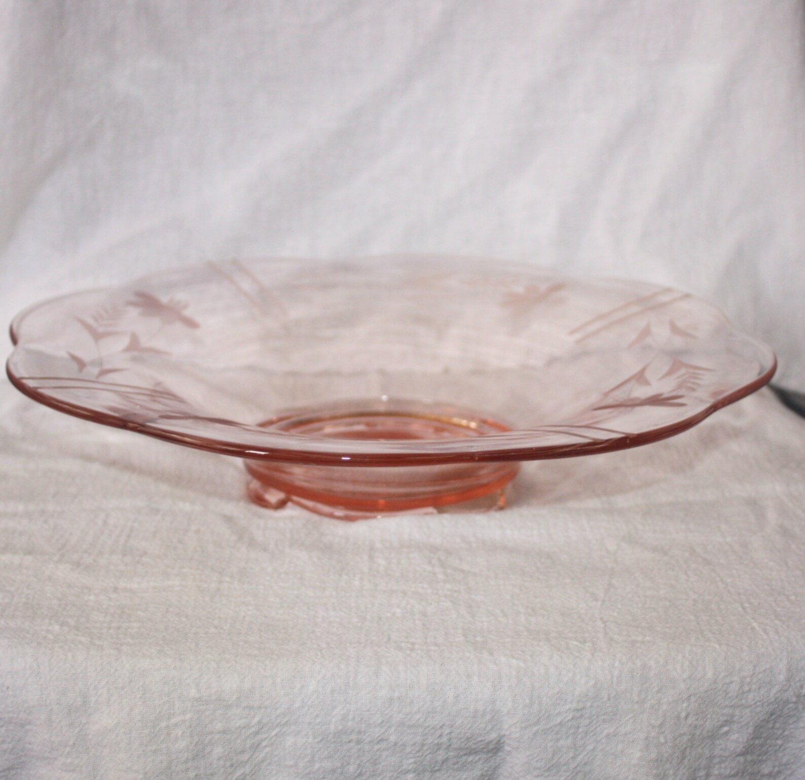 Vintage Pink Depression Glass Fruit Bowl or Platter Etched Etsy