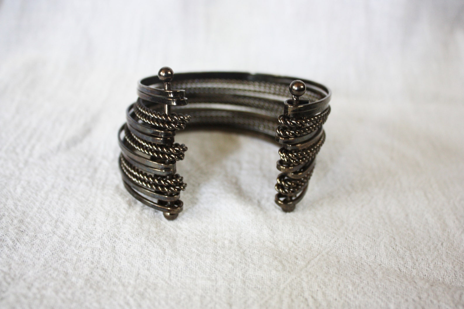 Vintage Metal Multi Strand Cuff Bracelet Silver Copper Color Etsy