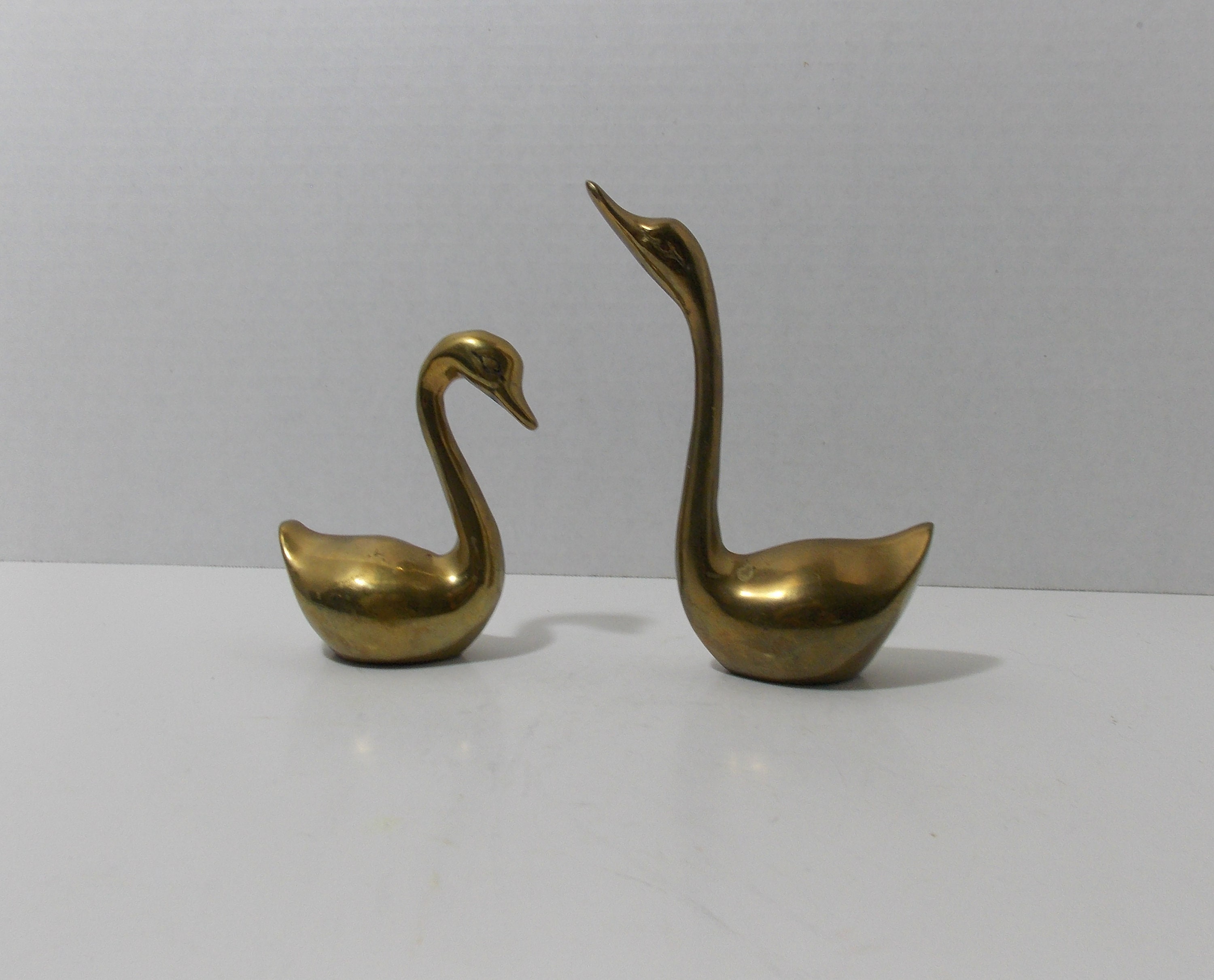 2 Brass Swans Korean made one is 5 5/8 inches tall and one 3 Etsy