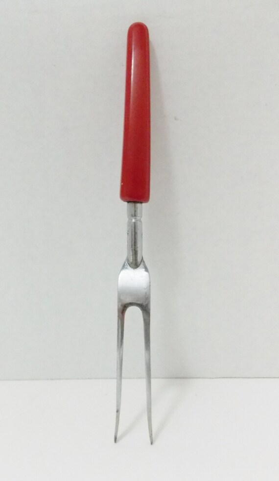 Meat Fork Red handled vintage Red meat fork vintage kitchen Etsy