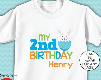 boy's easter birthday shirt or bodysuit - personalized easter bunny egg birthday party outfit - monogrammed with name & ANY AGE