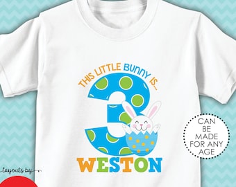boys easter bunny birthday party shirt or bodysuit - Personalized with ANY AGE and name