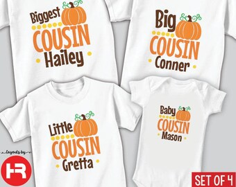 Personalized Cousin Pumpkin Shirts: Matching Fall Outfits - Set of 4