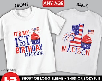 Patriotic Birthday Shirt or Bodysuit - Personalized Cupcake July 4th Birthday T-Shirt - Memorial Day Birthday Tee - Patriotic Outfit