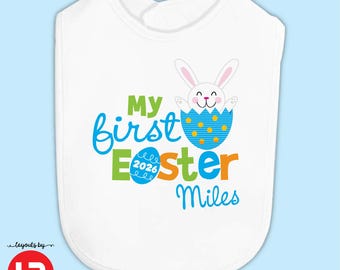 Personalized Baby's First Easter Bib - Boys Monogrammed Easter Outfit Bib