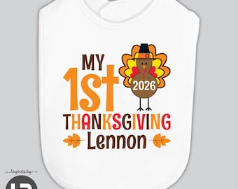 Personalized Baby's First Thanksgiving Bib: Turkey Outfit Personalized with Name & Year