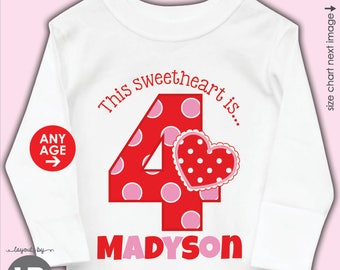 Valentine Birthday Shirt or Bodysuit - ANY AGE - Personalized Sweetheart February Birthday Outfit monogram with name