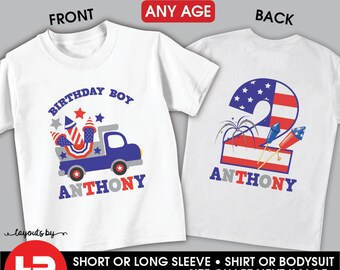 Boys 4th of July Shirt or Bodysuit - Personalized July 4th Birthday T-Shirt - Memorial Day Birthday Shirt Patriotic Outfit - Patriotic Truck